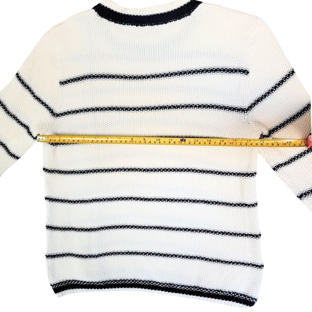 MADELEINE THOMPSON Navy/White/Metallic Stripe Button Sweater Womens M Luxury - Picture 7 of 7